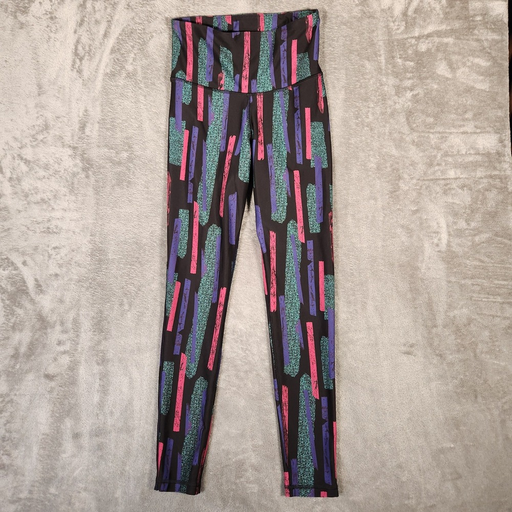 Reebok Leggings Womens Small‎ HI2369 Black Pink Abstract Brushstroke EUC